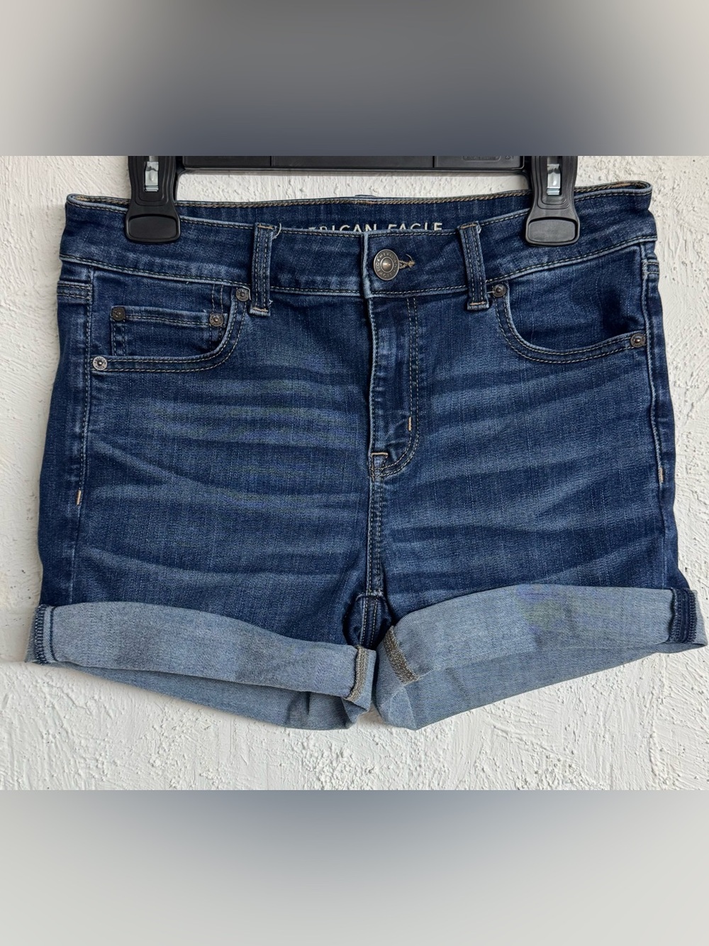 American Eagle Next Level Stretch Midi Denim Mid-Rise Shorts Cuffed Size 10